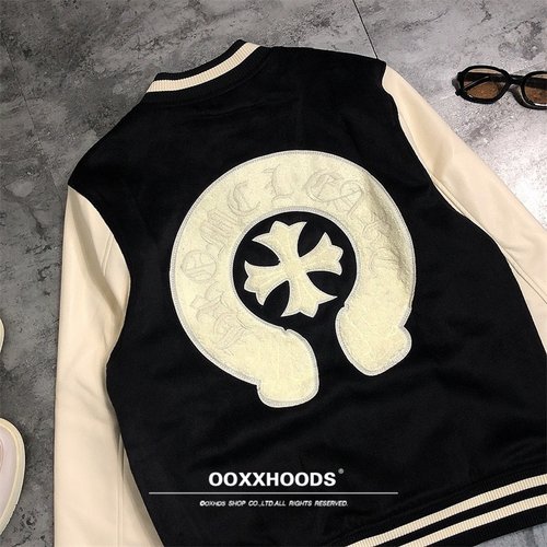 毛巾绣大logo欧美ins潮牌经典插肩pu皮袖棒球薄棉服男女夹克外套