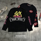 双层厚料套头毛衣手臂提花符文嘴唇sex性感长袖 打底针织衫 潮牌ins