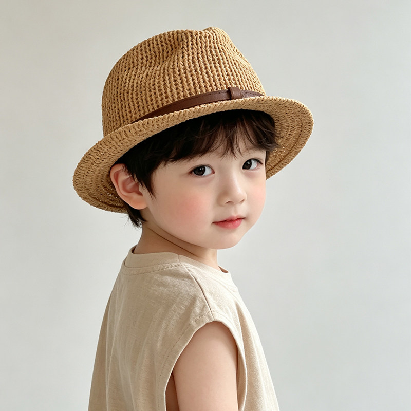 儿童防晒帽夏季女童宝宝帽子男童草帽渔夫帽遮阳帽海边沙滩太阳帽