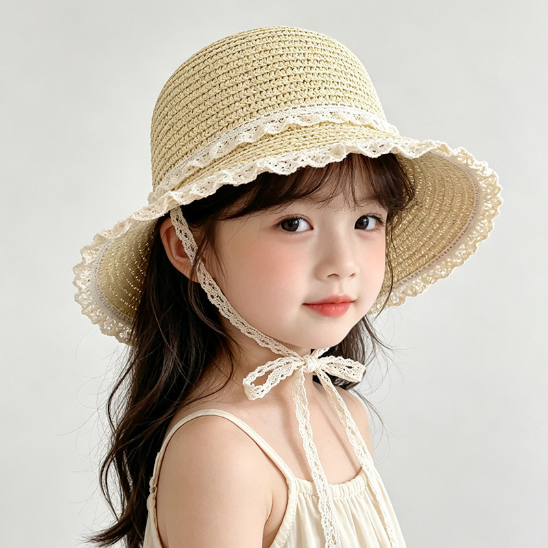 儿童防晒帽夏季女童宝宝草帽图片