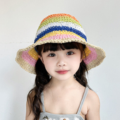 儿童草帽宝宝防晒遮阳帽女童凉帽沙滩太阳帽女孩夏薄款 大帽檐帽子