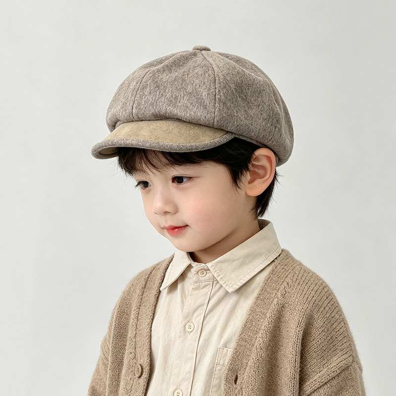 儿童帽子春秋贝雷帽男童鸭舌帽英伦八角帽秋冬女童小孩宝宝画家帽