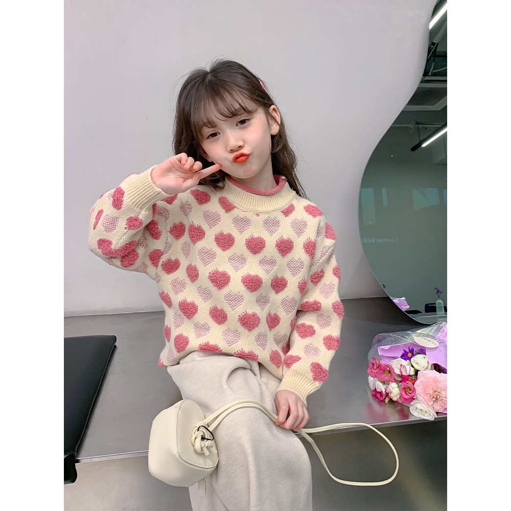 全棉女童毛衣秋冬季2025新款洋气打底衫大童针织上衣冬装儿童加厚