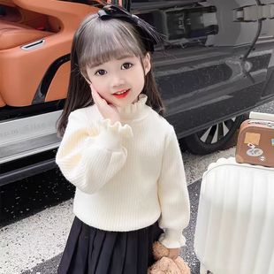 全纯棉女童秋冬季半高领毛衣2025新款秋装宝宝套头针织衫儿童装打