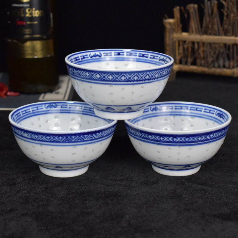 景德镇陶瓷老式米饭碗菜碗面汤碗甜品店复古风米通青花瓷玲珑家用