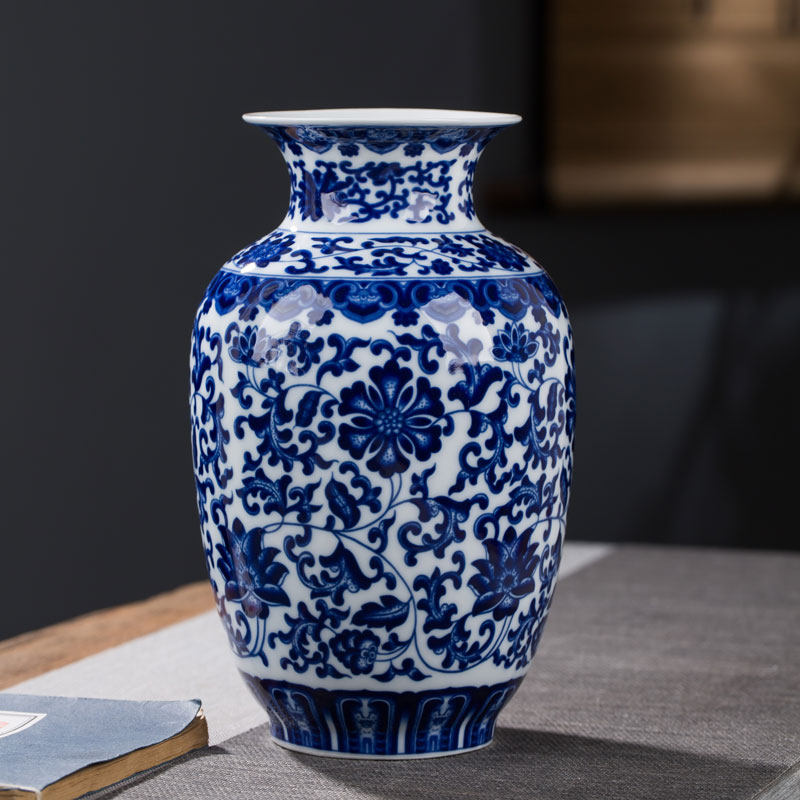 景德镇现代简约陶瓷青花小花瓶家居客厅公司干花插花餐桌装饰品摆,家居饰品,花瓶,淘宝优惠券,粉丝福利购,淘宝优惠卷