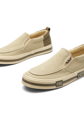 25137闪步男士新款百搭透气春夏秋季休闲一脚蹬懒人学生帆布潮鞋