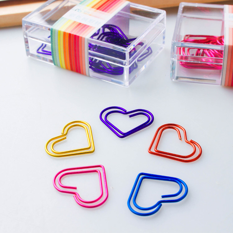 小q爱心回形针创意金属书签可爱心形曲别针20个卡通别针买五送一