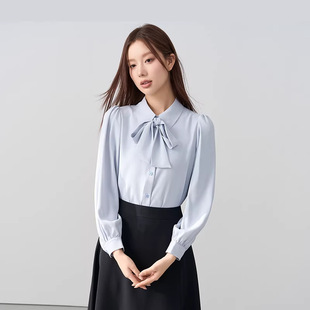 蓝色面试雪纺衬衫女士春秋职业通勤正装内搭上衣教资穿搭长袖衬衣