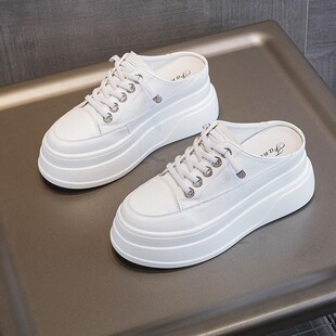 一脚蹬鞋 半托小白鞋 百搭时尚 内增高厚底7CM休闲夏季 子 女2026新款