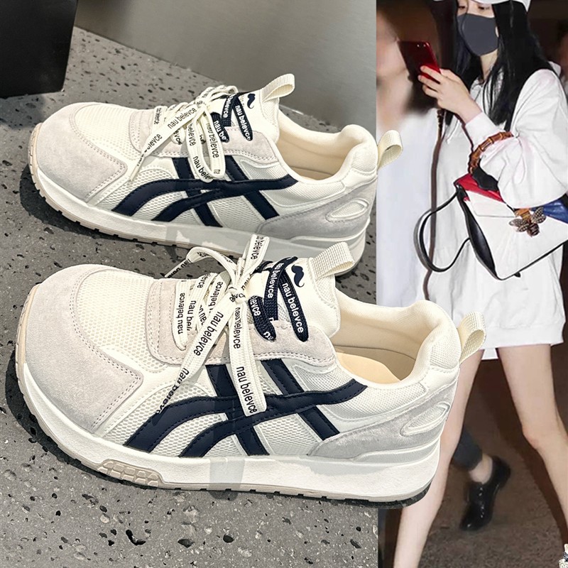 超火真皮德训鞋女2025秋季新款爆款透气运动休闲阿甘鞋大头小白鞋