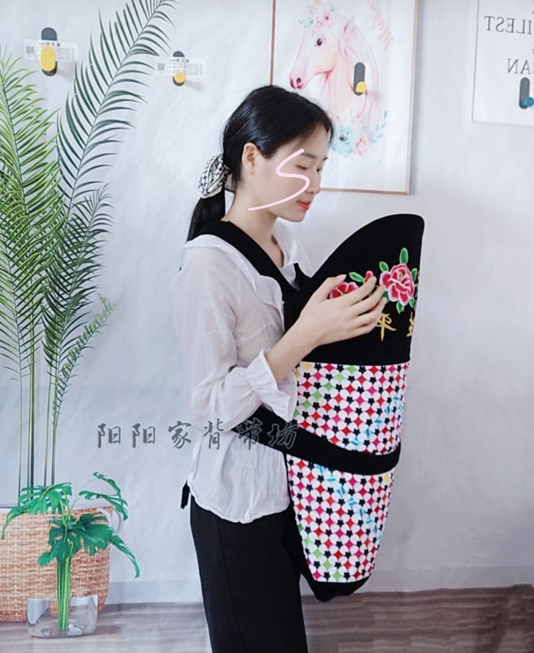 老式婴儿宝宝背带手工瓜子花绣花背带云南贵州背巾外出简易轻便