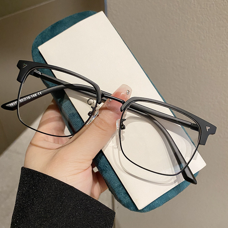 无半框复古圆脸防蓝光平光镜