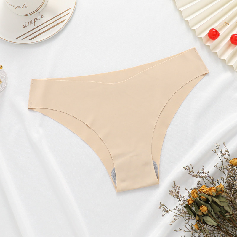 一片式v字裤无痕纯色女士内裤 低腰性感冰丝三角裤包臀提臀裤大码
