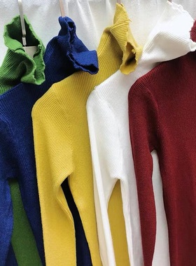 2021流行色！显白明黄色精纺羊绒衫女高领打底毛衣针织衫秋冬新款