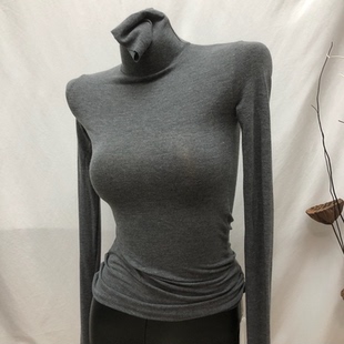 现货薄款微透 基础款堆堆领打底衫女高领长袖T恤纯色紧身内搭上衣