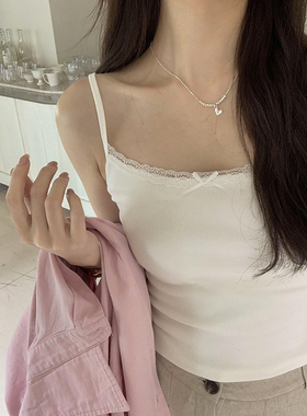 韩国东大门新款复古蕾丝拼接灰色吊带背心女辣妹V领修身显瘦上衣