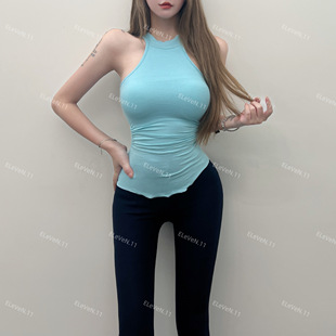 千禧姐感搭配 带胸垫懒人小众设计辣妹显身材挂脖吊带背心上衣女