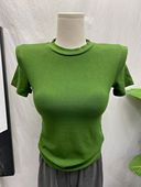 韩国ins新款 小圆领短袖 T恤女 显高J 修身 显瘦打底内搭上衣2022秋