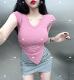 t恤女弧形下摆半袖 分泌多巴胺 氧气辣妹纯欲短袖 上衣紧身褶皱打底