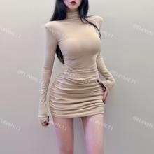 韩国ins气质加绒秋冬修身显瘦连衣裙显胸性感包臀加厚内搭打底裙