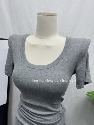 短袖性感低U领弹力T恤