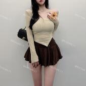 这套look很惹眼 外套两件套女 不规则抹胸内搭开衫 2025春新款 长袖