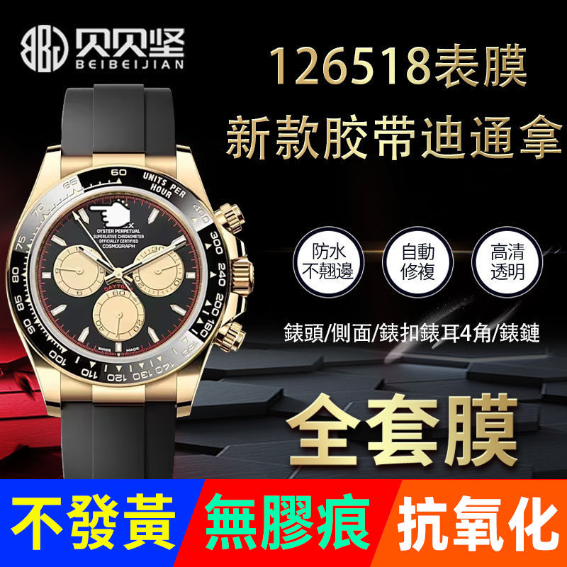 适用劳力士迪通拿小怪兽126518贴膜余文乐同款手表126519保护膜钢化膜表扣表圈后盖表耳侧边膜 - 实物图