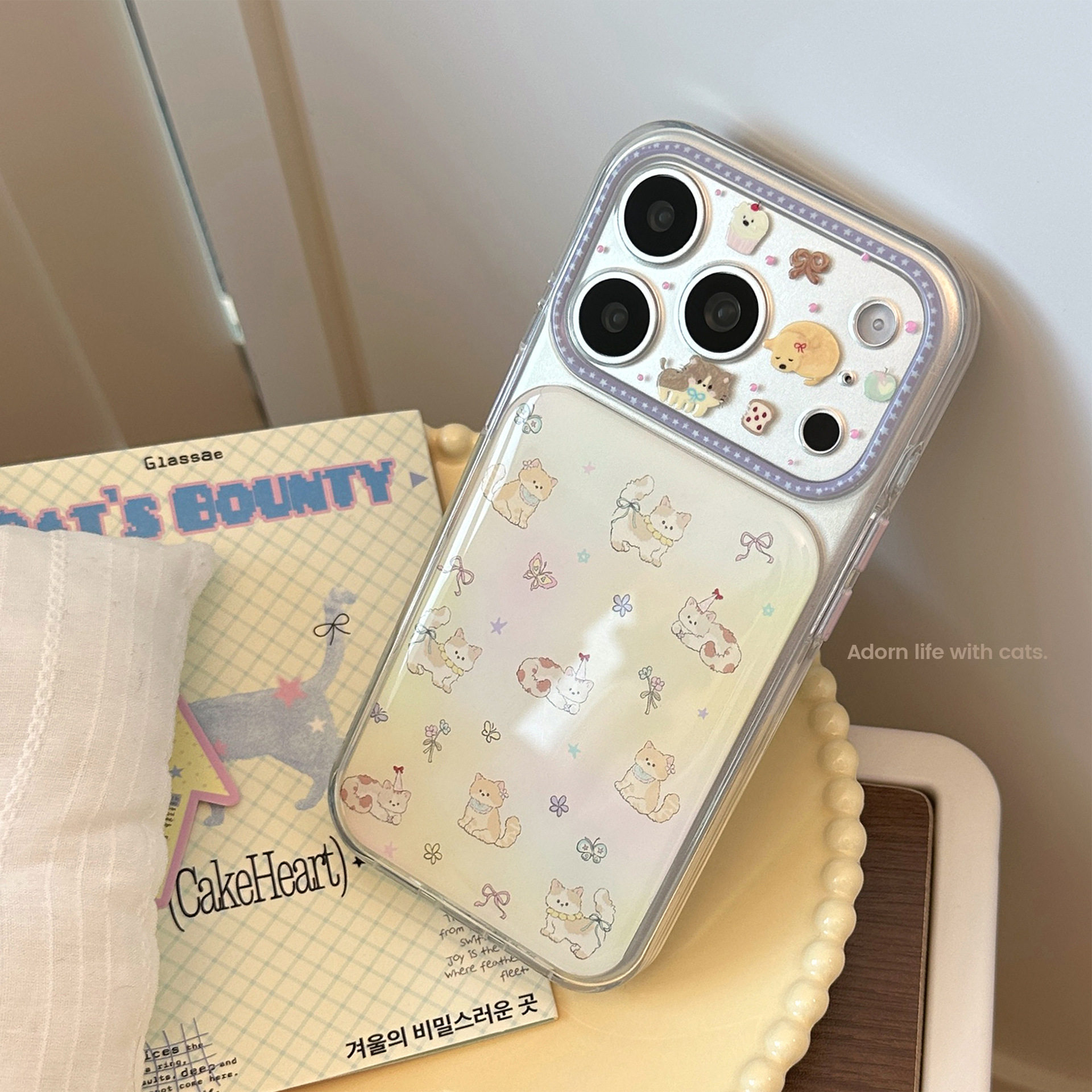 滴胶猫咪苹果17pm手机壳iphone16pro 透明14清新卡通15适用17全包