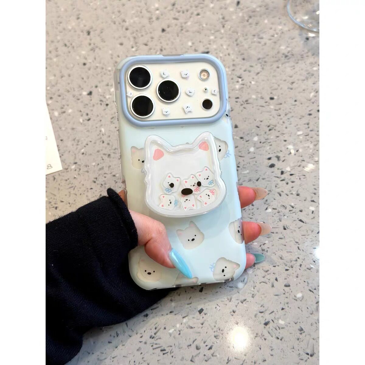 浅蓝底蝴蝶结镂空西高地支架适用iPhone18promax苹果17手机壳16硬