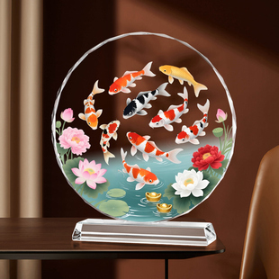 九鱼聚财水晶摆件招财金鱼转运锦鲤客厅玄关装 饰品办公室桌面摆台