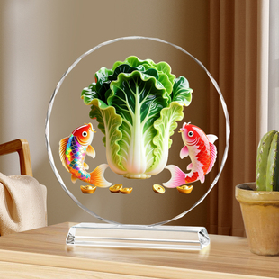 百财聚来白菜水晶摆件招财客厅玄关收银台装 饰工艺品开业礼物摆台