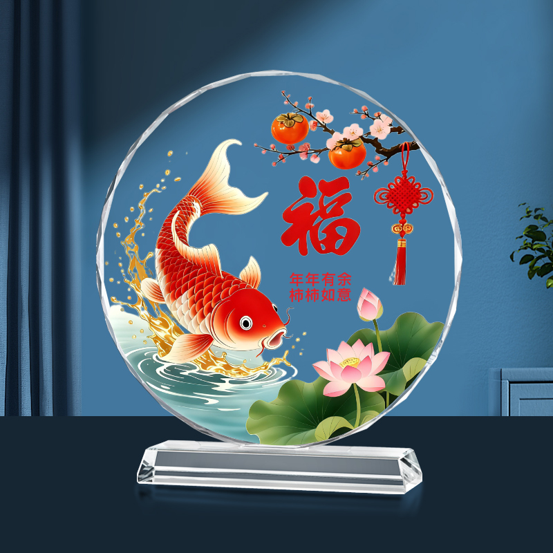 双锦鲤图摆件年年有余红色鲤鱼运财聚财客厅办公室电视柜家居摆台