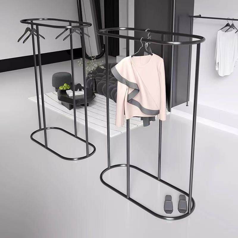 服装店展示架黑色椭圆形落地式挂衣架女装专用陈列架童装衣服货架