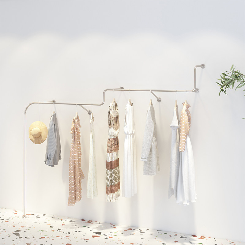 服装店墙上展示架不锈钢网红女装衣服挂衣杆婚纱壁挂式墙体挂衣架