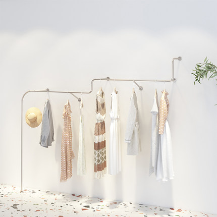 服装店墙上展示架不锈钢网红女装衣服挂衣杆婚纱壁挂式墙体挂衣架