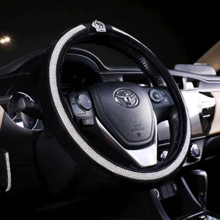 适用于奔驰宝马奥迪汽车方向盘套镶钻皇冠冬季毛绒女车用把套防滑