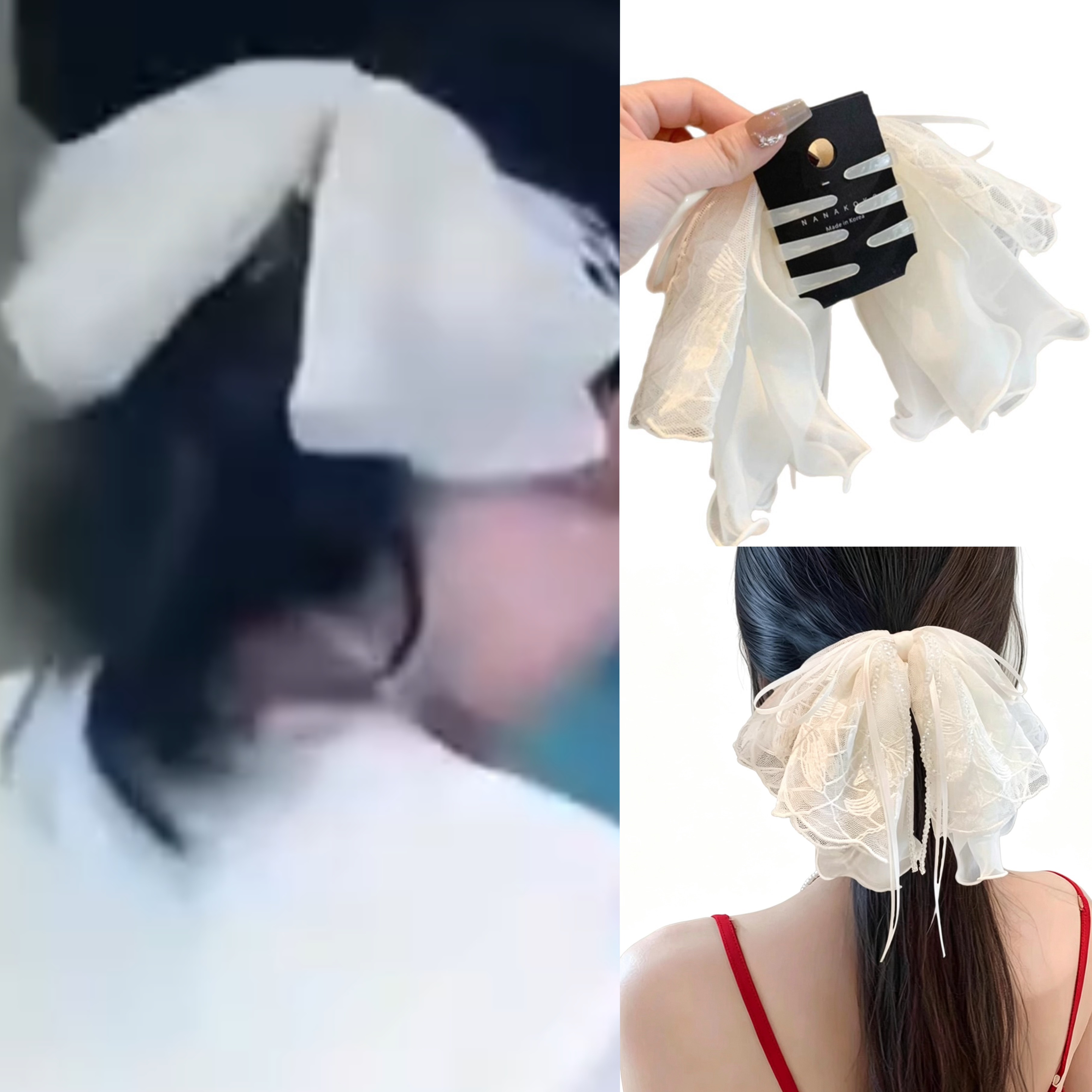 孟子义同款发夹女白色蕾丝蝴蝶结飘带发卡高马尾抓夹温柔半扎发饰