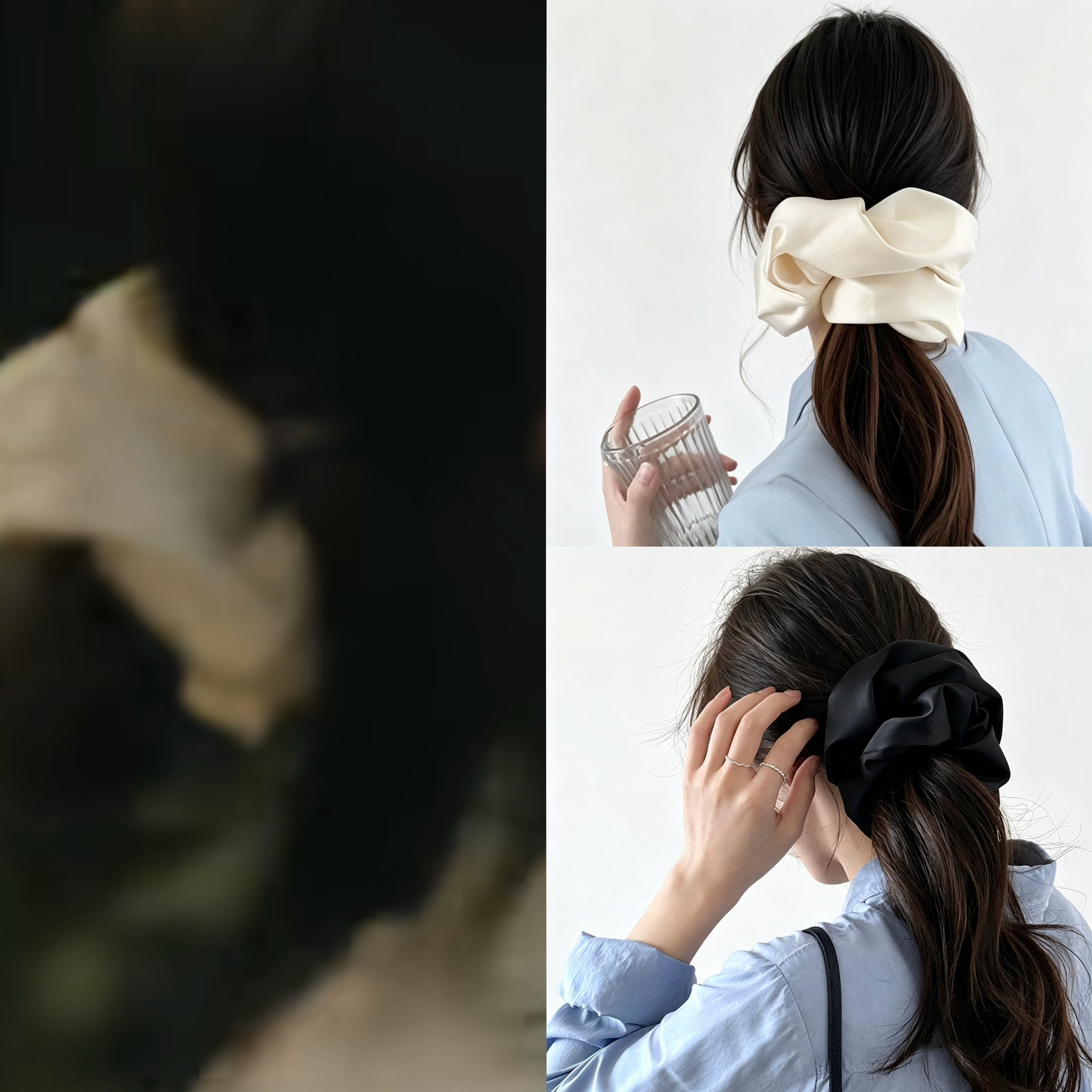 虞书欣林晚星同款白色发圈女法式碎花蝴蝶结大肠圈低马尾发绳头饰