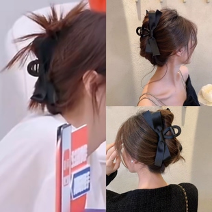 浪姐7李小冉同款黑色蝴蝶结发夹女后脑勺盘发抓夹气质鲨鱼夹发卡