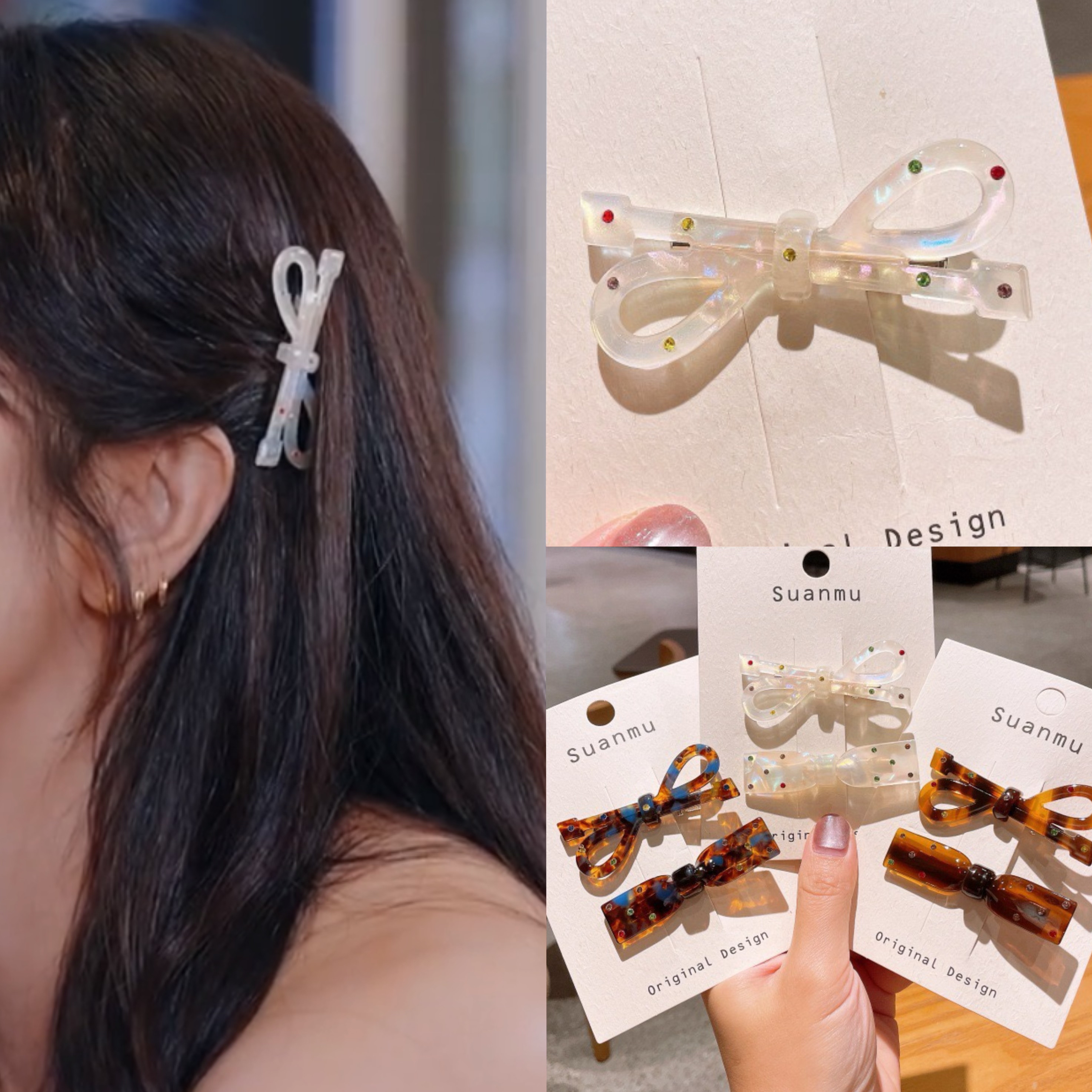 赵奕欢同款白色蝴蝶结发夹女2026新款轻奢醋酸刘海碎发侧边夹发卡