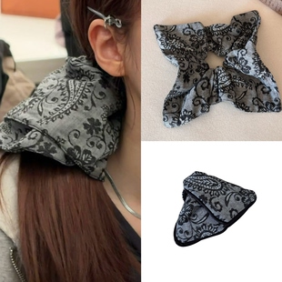 浪姐7张月同款发绳女灰色印花大肠圈发圈复古高弹力侧低马尾头绳