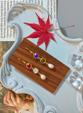 幻夜流光 天然淡水珍珠锆石四色盛宴耳饰轻奢质感设计师高级个性