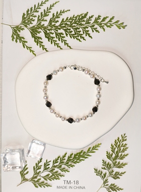 星辰黑曜石天然珍珠手链时尚个性