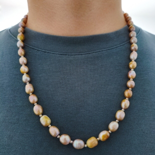 长生 牛油果色巴洛克男士珍珠项链法式复古百搭气质高级感时尚