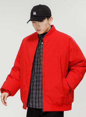 帝宇神龙大红色本命年棒球领棉衣男冬季加绒保暖棉袄外套加肥加大