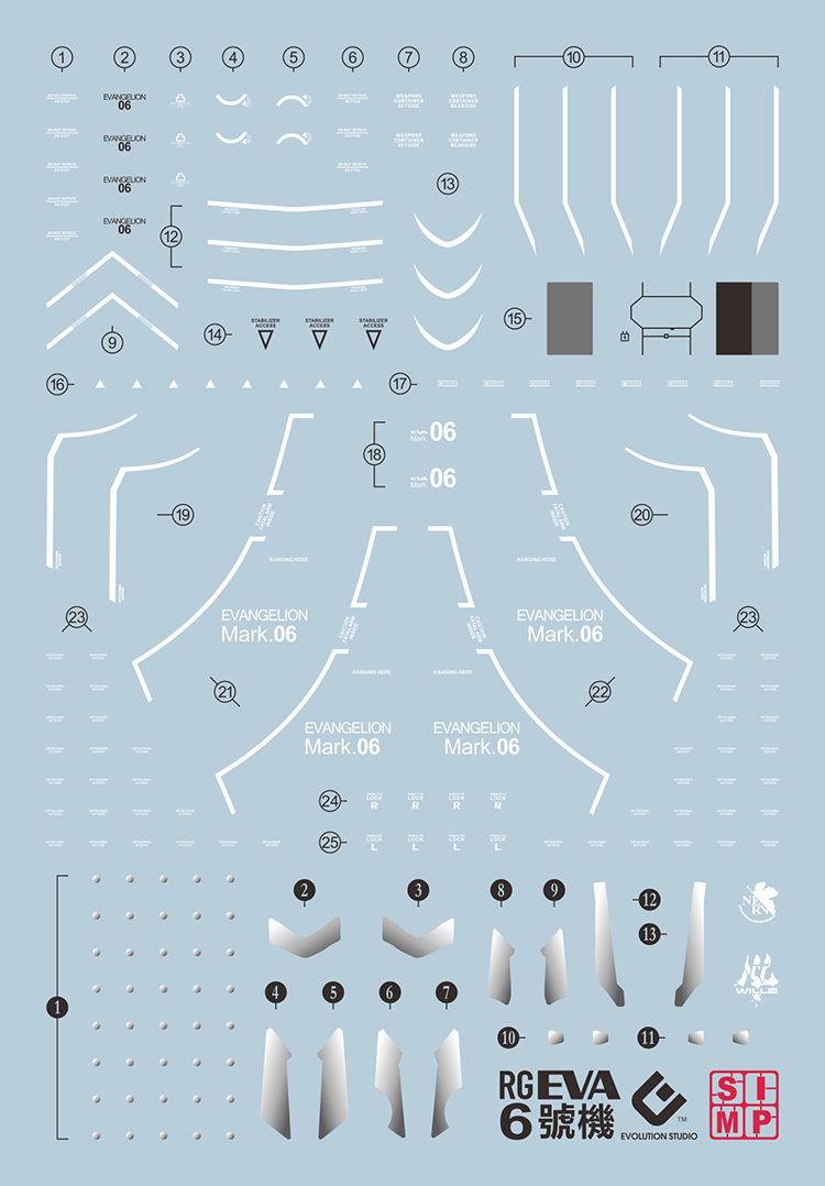 EVO水贴 RG6号机水贴 EVA 六号机 渚薰 荧光贴高达模型水贴纸