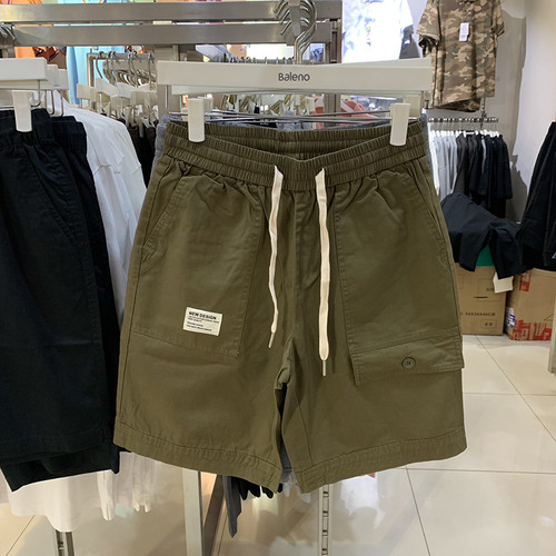 正品班尼路男装纯棉净色休闲短裤夏季新款简约百搭橡筋五分短裤男