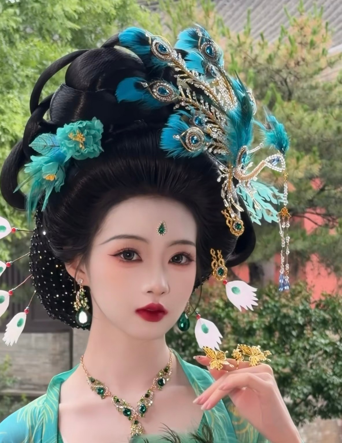原创汉服头饰蓝色孔雀公主凤凰头古风/国风配饰