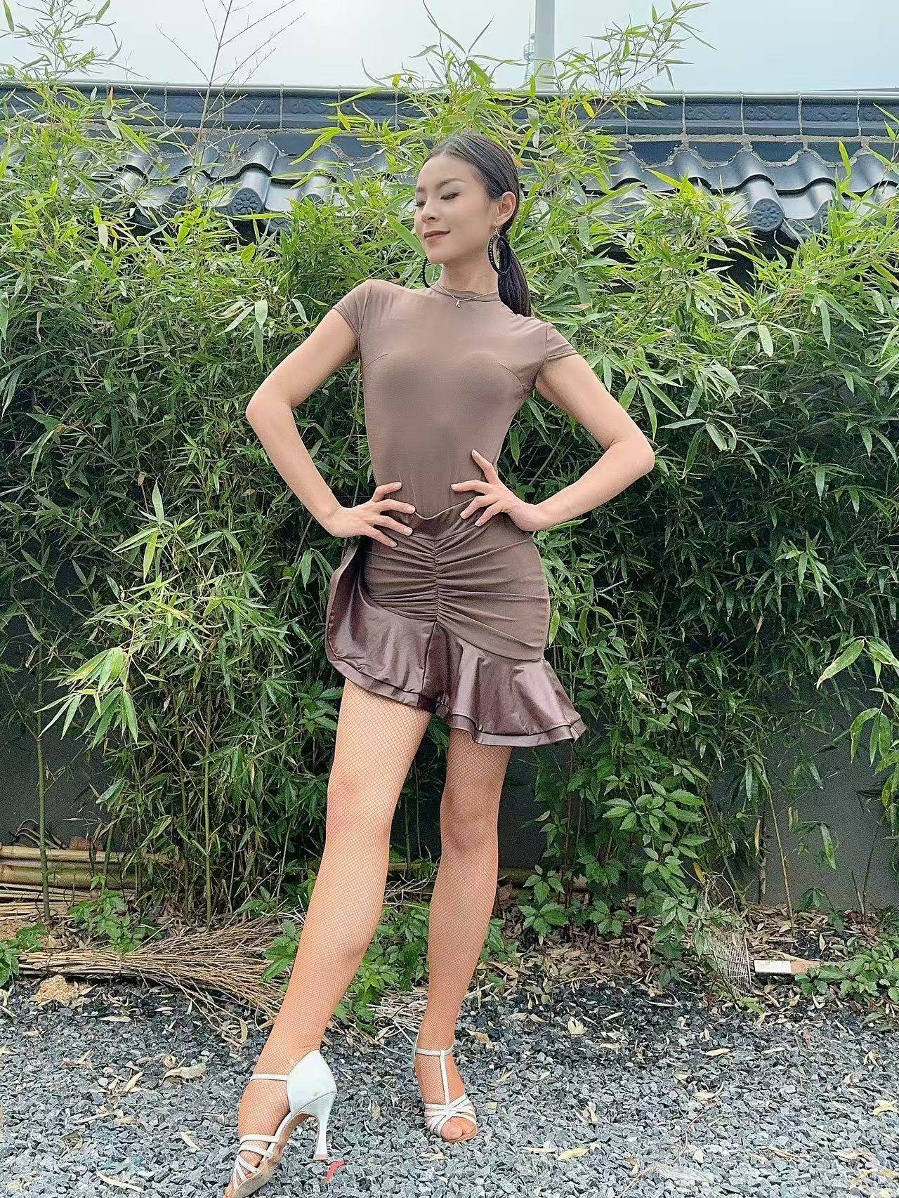 YHDANCE拉丁舞服连体上衣带胸垫鱼尾半身裙子女教课练舞显瘦c407